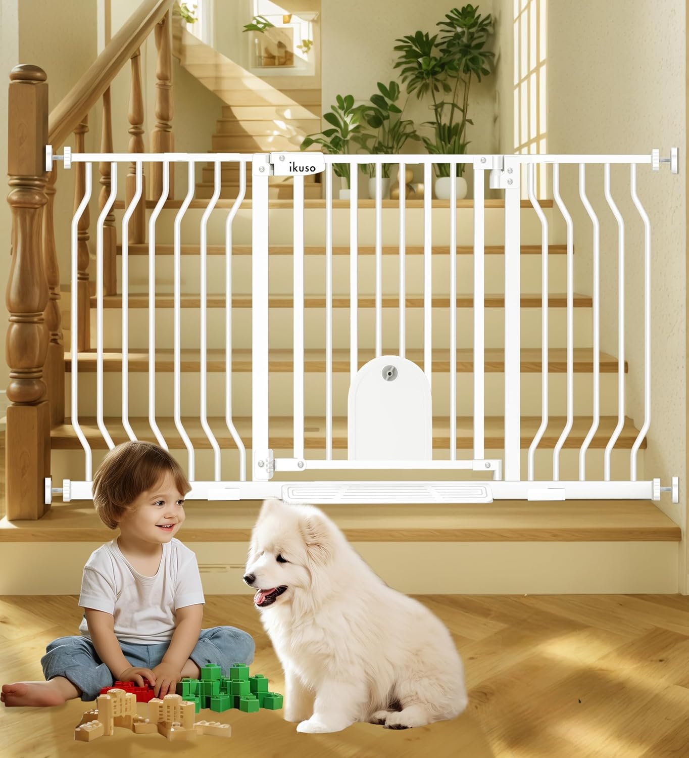 Extra Wide Baby Gate with Cat Door for Safety in Homes