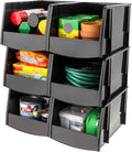 Stackable Storage Bins Open Front 6 Pack - Space-Saving Garage Caddy