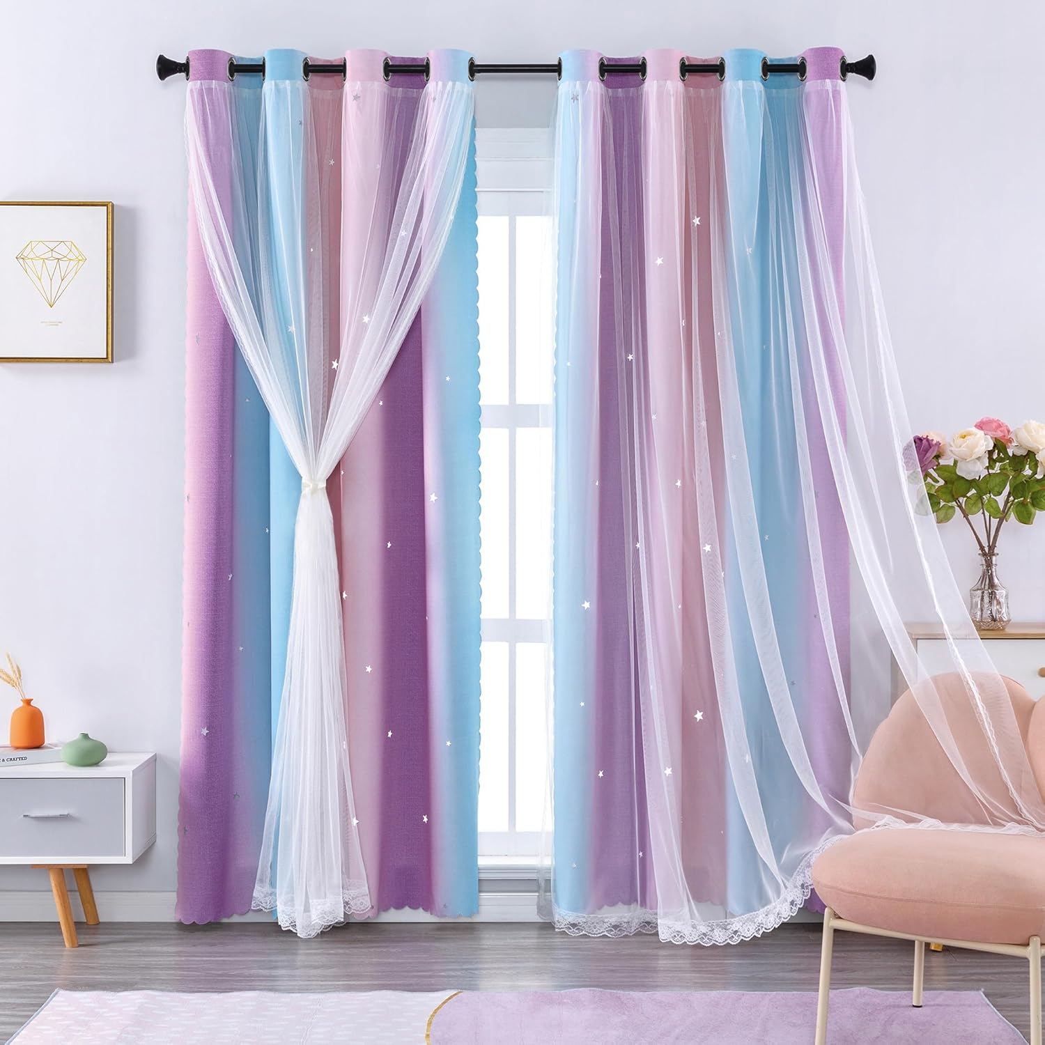 XiDi Curtains for Girls Bedroom - Ombre Thermal Insulated Panels