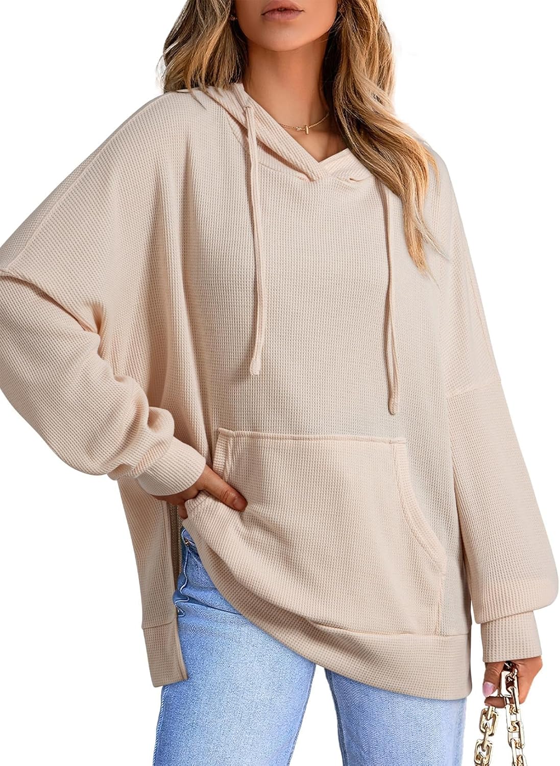 Oversized Hoodies for Women - Casual Long Sleeve Waffle Knit