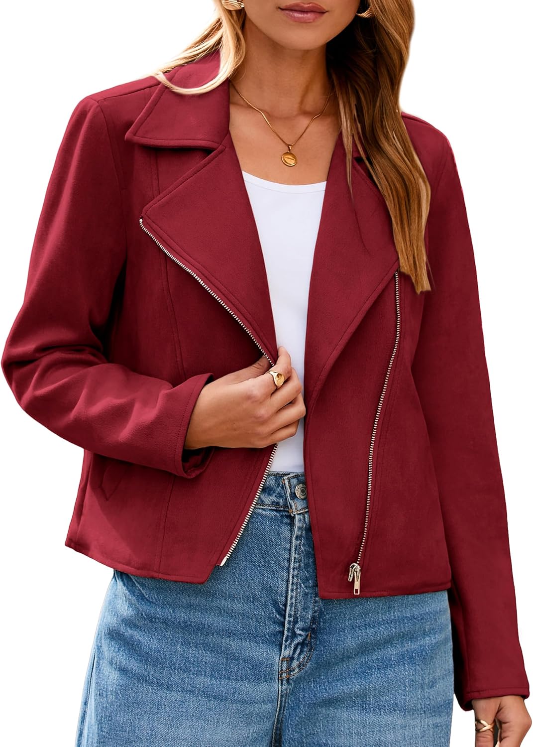Stylish Faux Suede Cropped Jacket for Women - Fall Fashion
