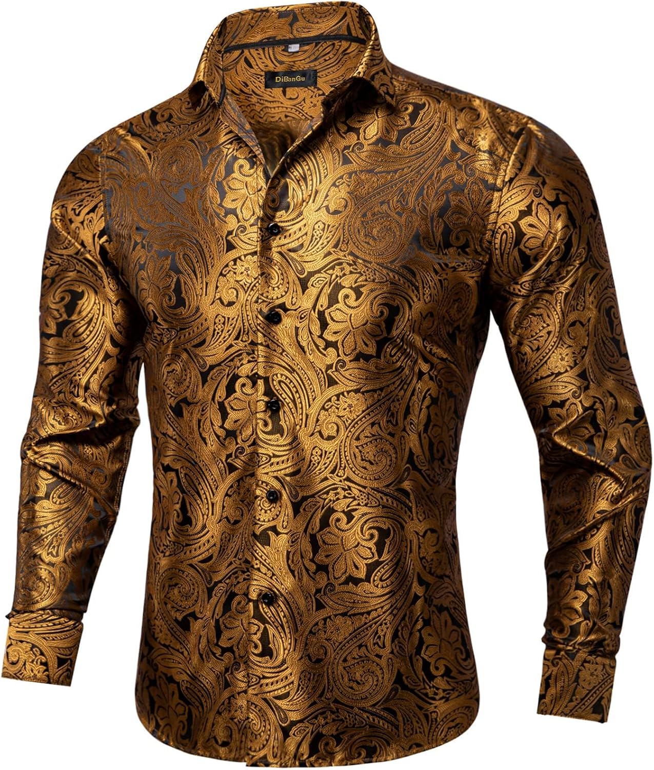 DiBanGu Mens Silk Paisley Dress Shirt for Weddings and Parties
