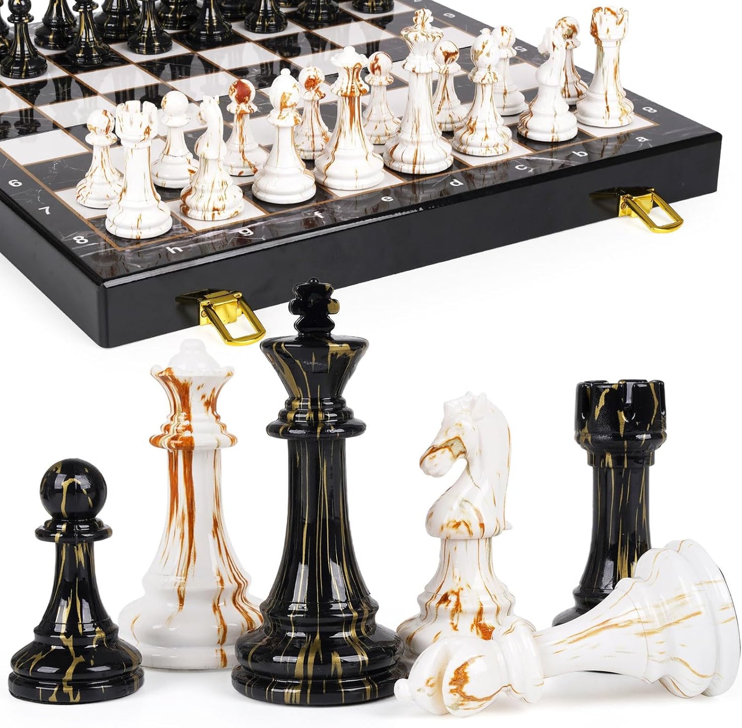 15in Large Chess Set with Weighted Acrylic Pieces for Travel