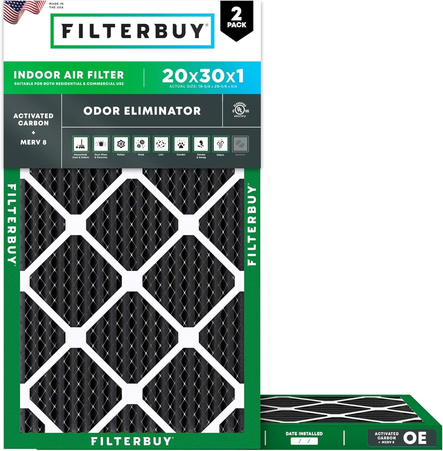 Filterbuy 20x30x1 Air Filter MERV 8 for Odor & Allergy Defense