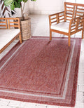 Outdoor Border Area Rug 7 ft 1 in x 10 ft - Rust Red / Ivory
