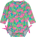 Baby Girls UPF 50+ Tropical Floral Long Sleeve Rash Guard One Piece