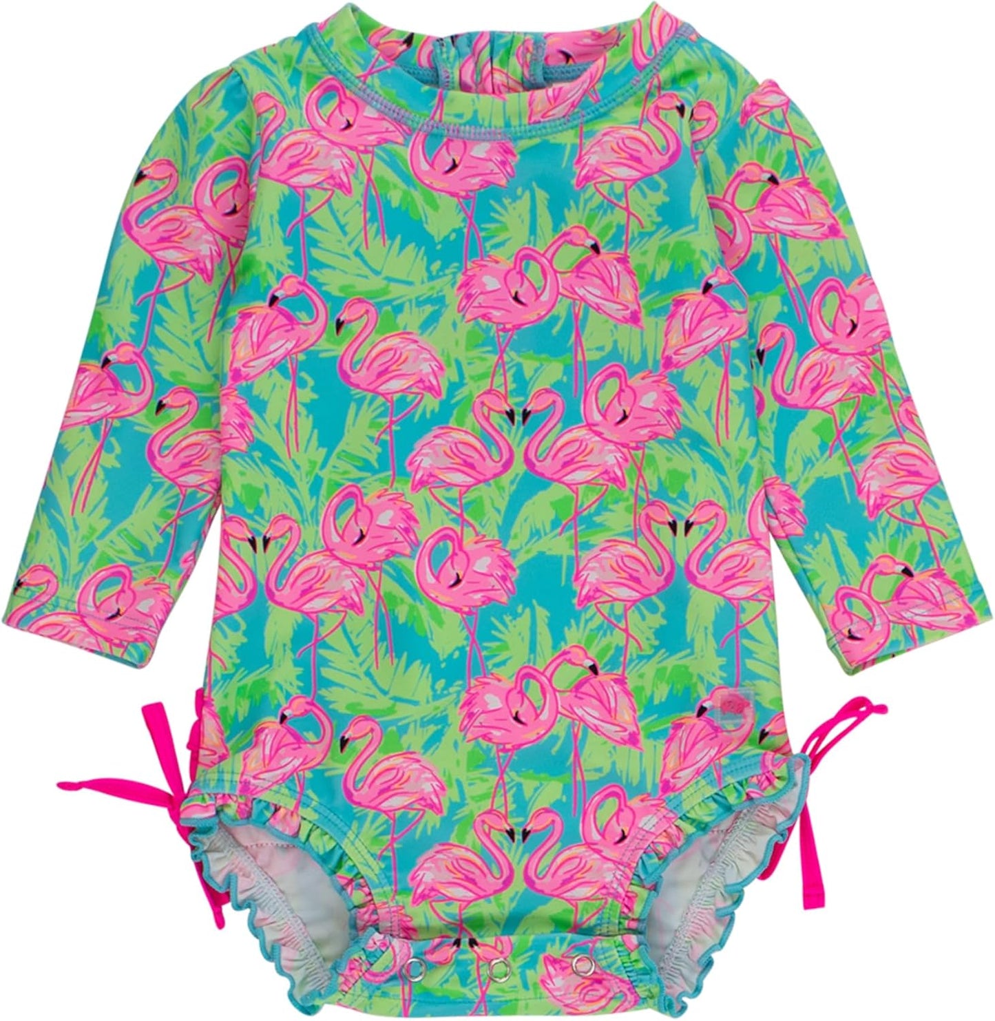RuffleButts Baby Girls Floral Long Sleeve Rash Guard Swimsuit