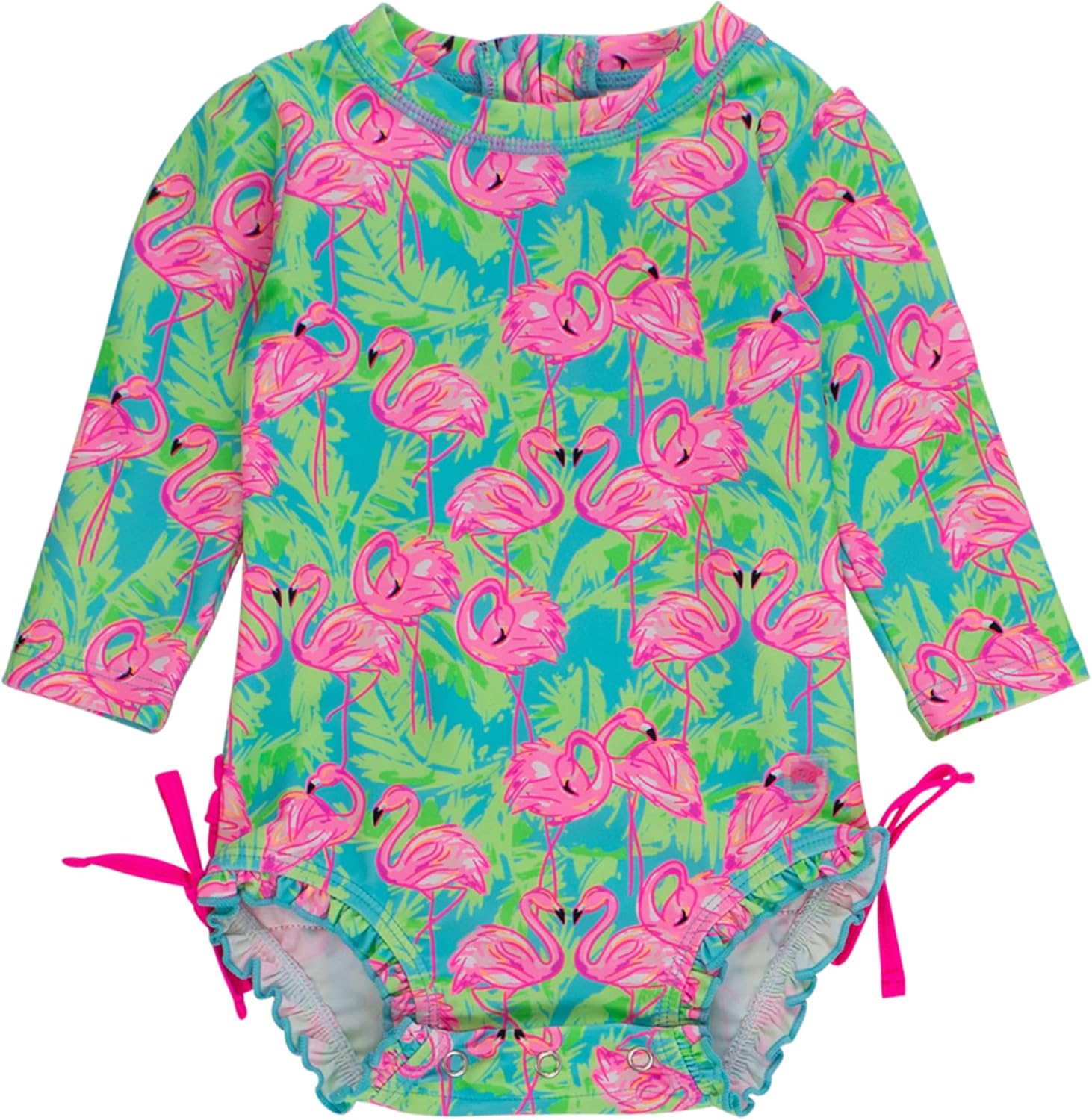 RuffleButts Baby Girls Floral Long Sleeve Rash Guard Swimsuit