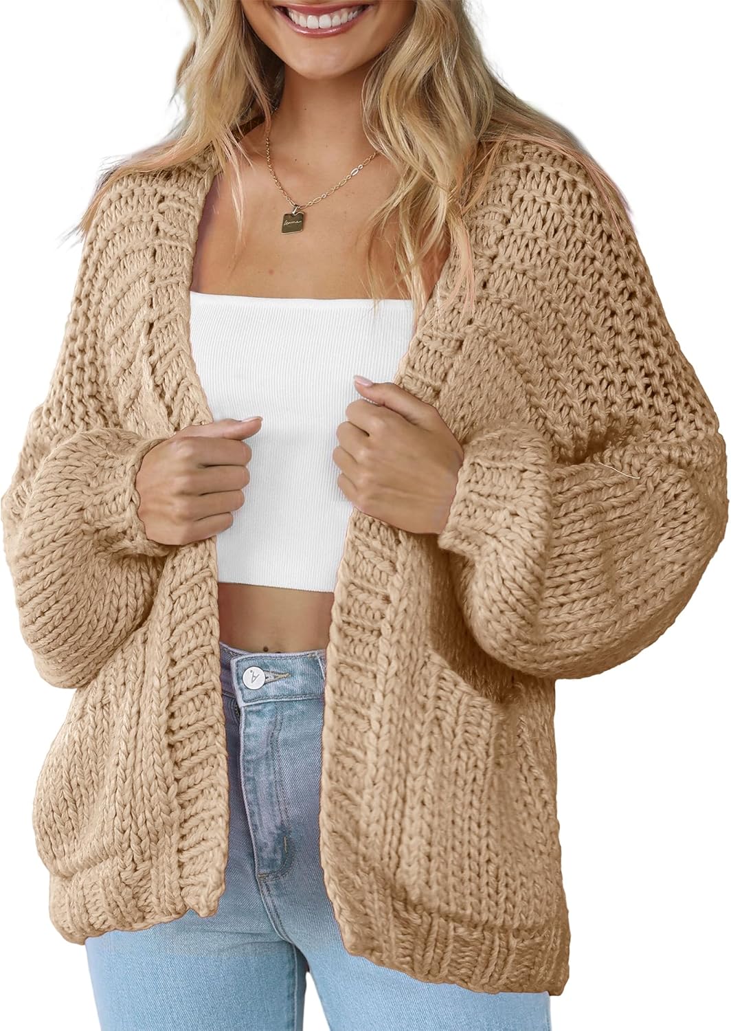 Women's Cardigan Soft Pocketed Long Sleeves Casual Sweater