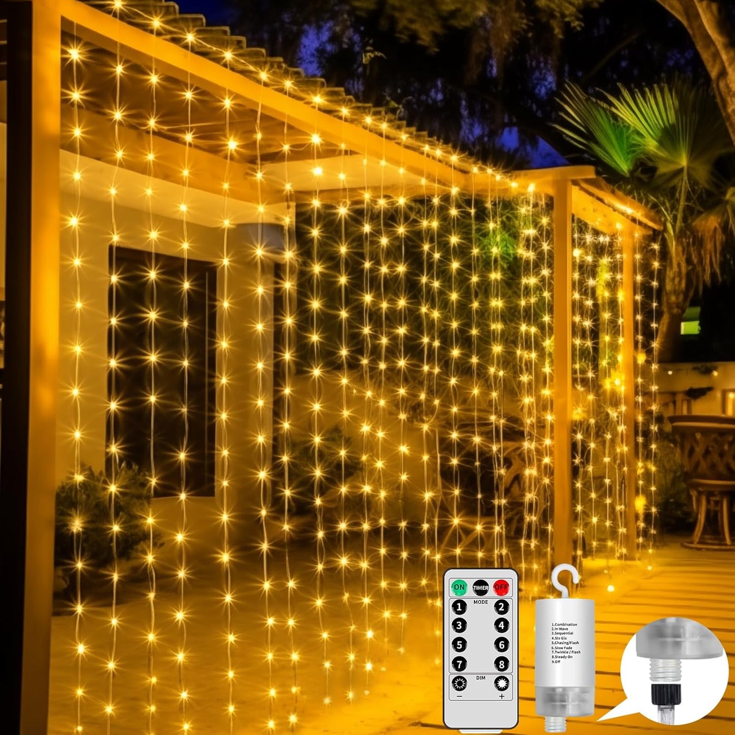 300LED Waterfall Lights, Remote Control, 8 Modes