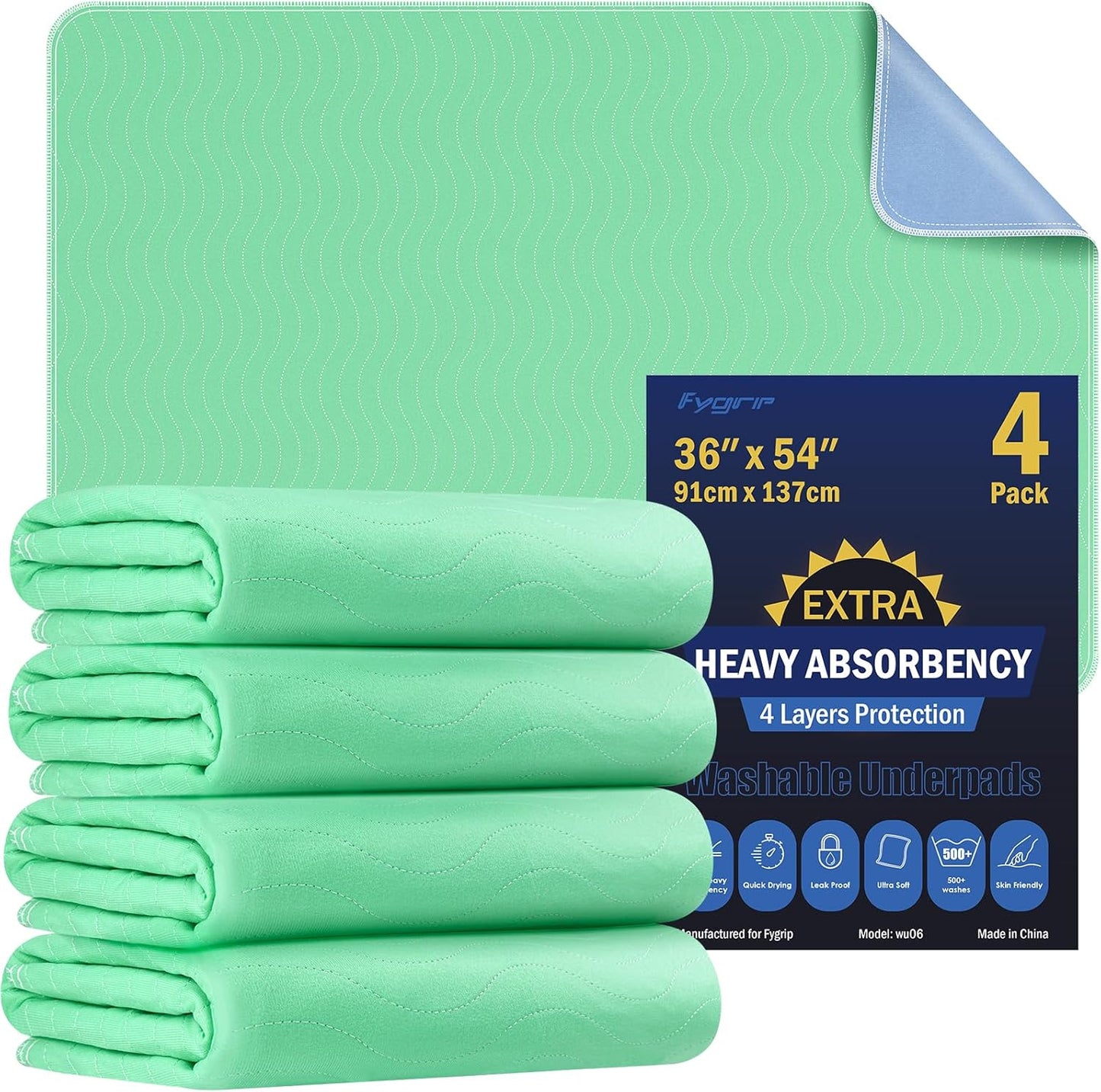 4 Pack 36 x 54 Extra Heavy Absorbency Washable Underpads