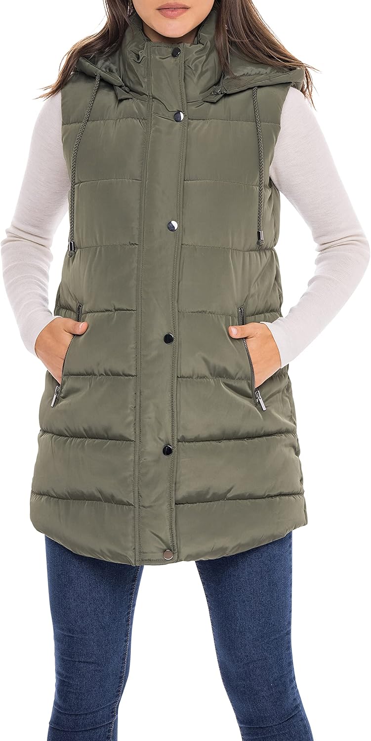Sebby Women's Long Puffer Vest for Fall and Winter Warmth