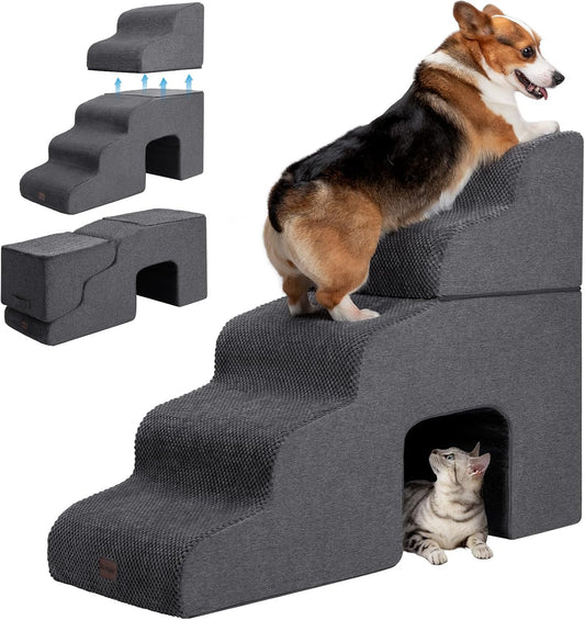Dog Stairs for High Beds with Tunnel - 5-Step Pet Steps
