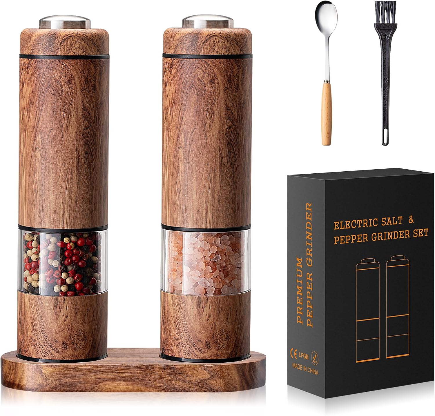 Electric Salt and Pepper Grinder Set with LED Light for Easy Use