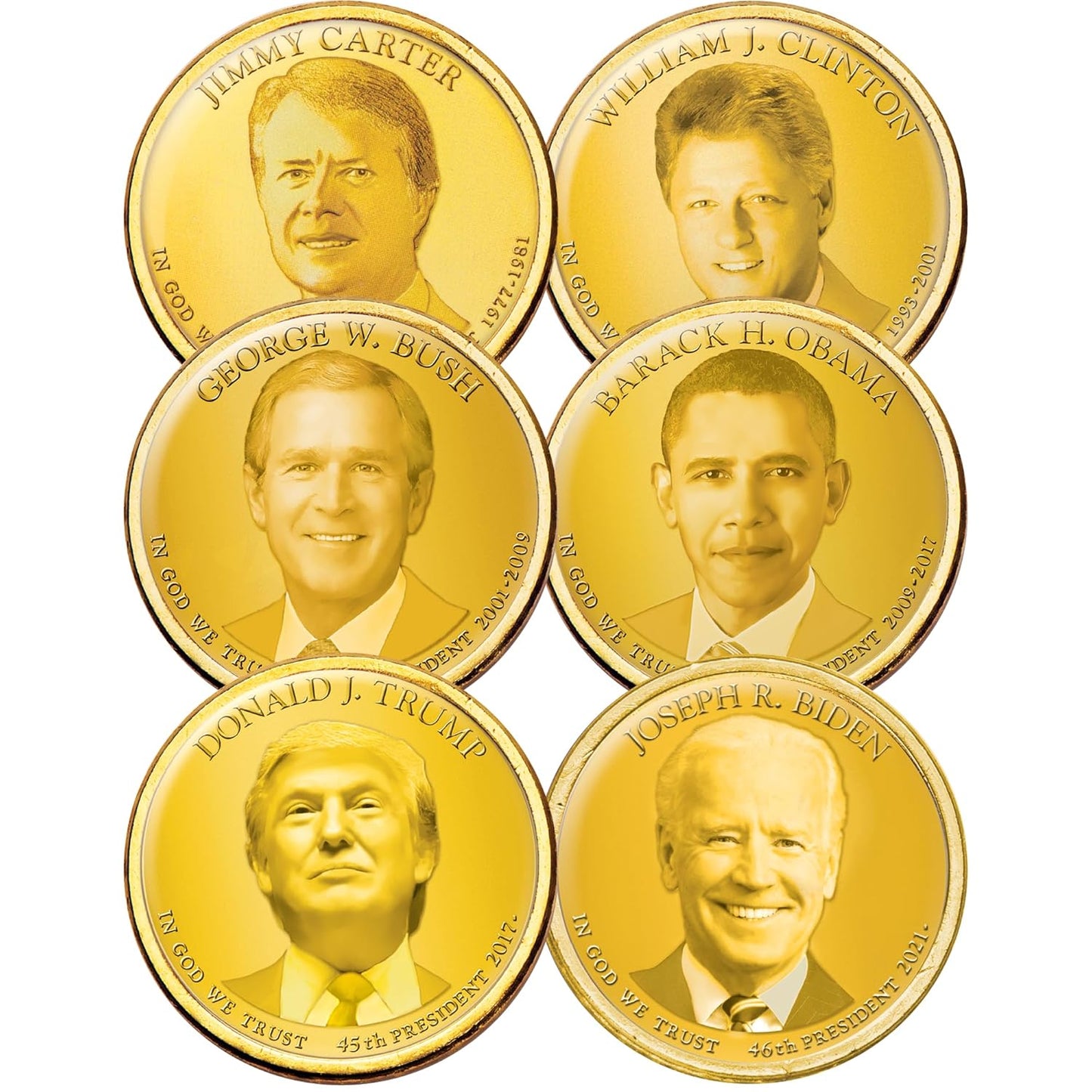 Golden Hue Colorized Modern Presidential Dollar 6-Coin Set