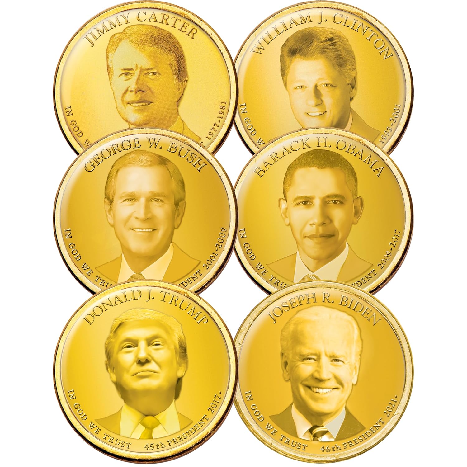 Golden Hue Colorized Modern Presidential Dollar 6-Coin Set