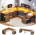 SEDETA L-Shaped Desk: 6 Drawer, Power Outlet, LED Lights