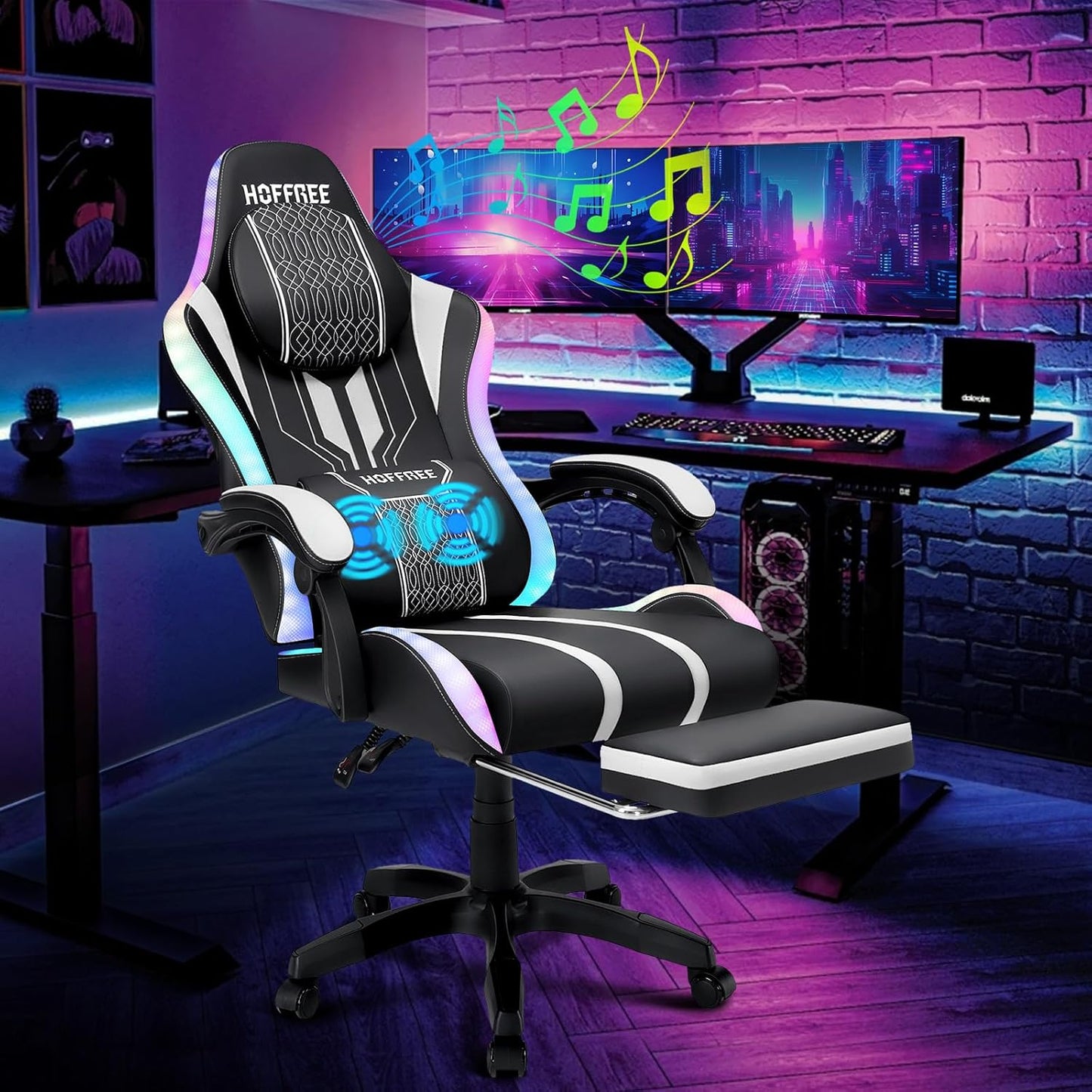 HOFFREE Massage Gaming Chair + Speakers - 400lbs Capacity!
