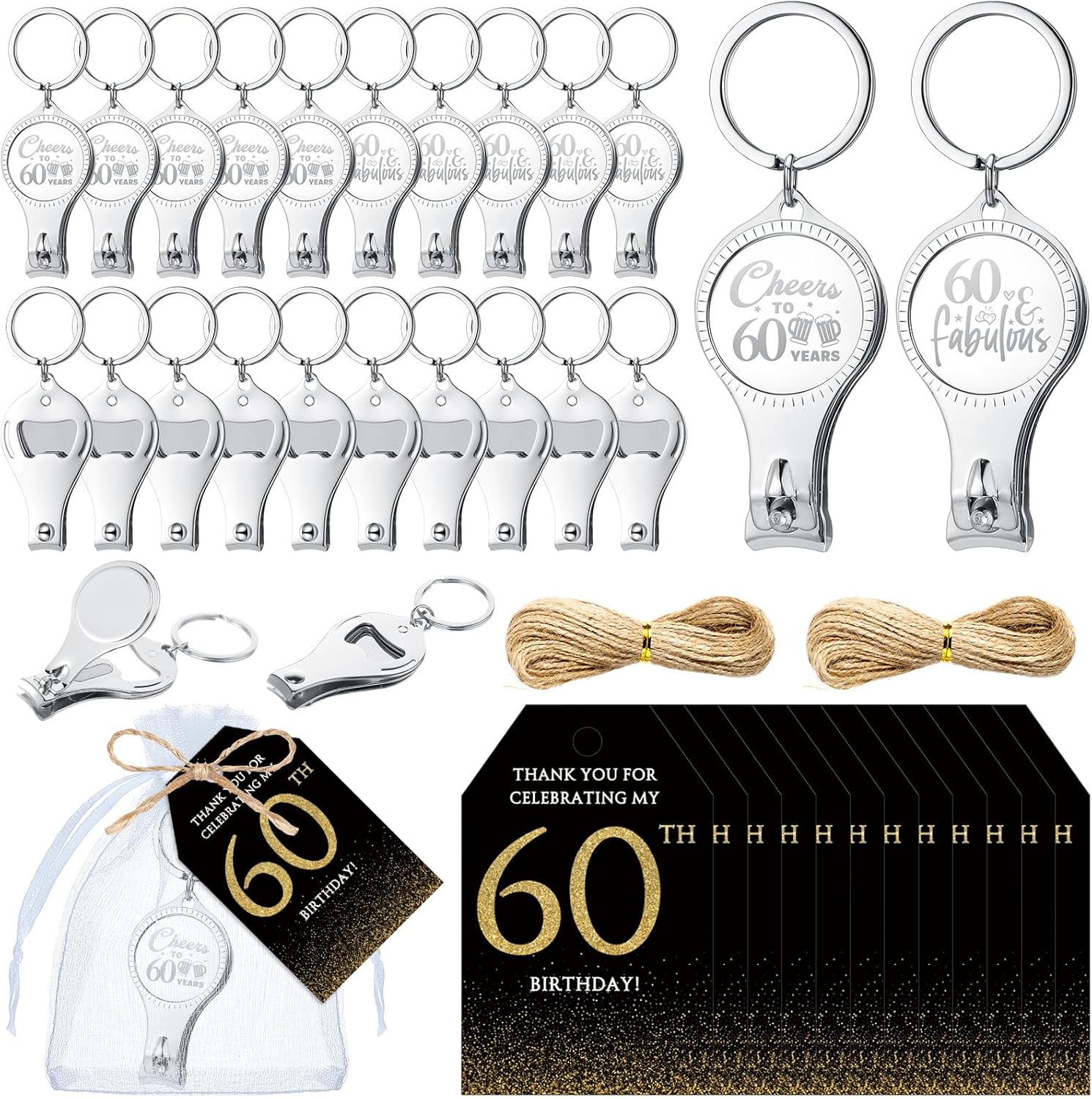 60th Birthday Party Favors Set with Bottle Openers and More