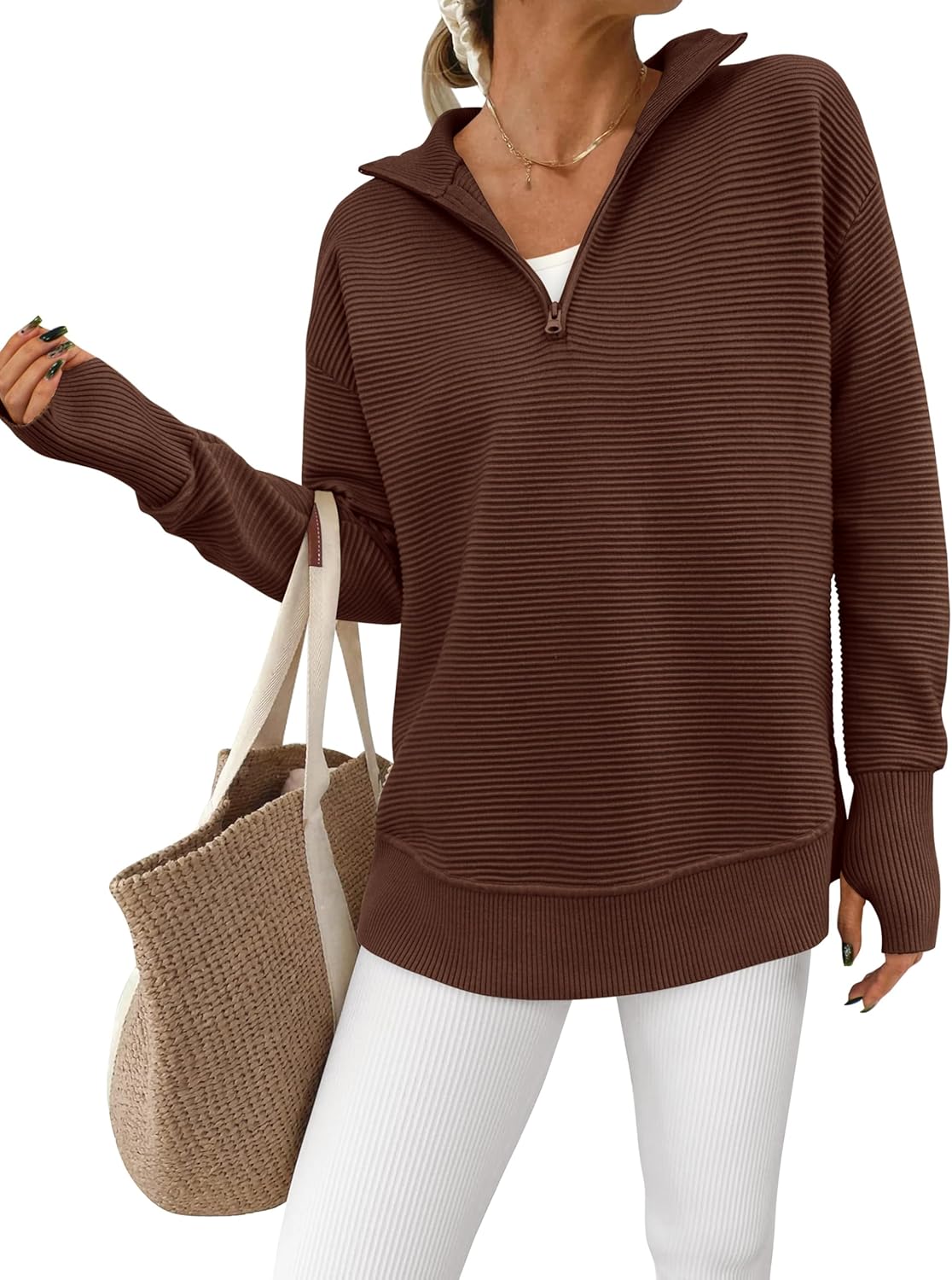 PRETTYGARDEN Womens Long Sleeve Quarter Zip Pullover Sweater