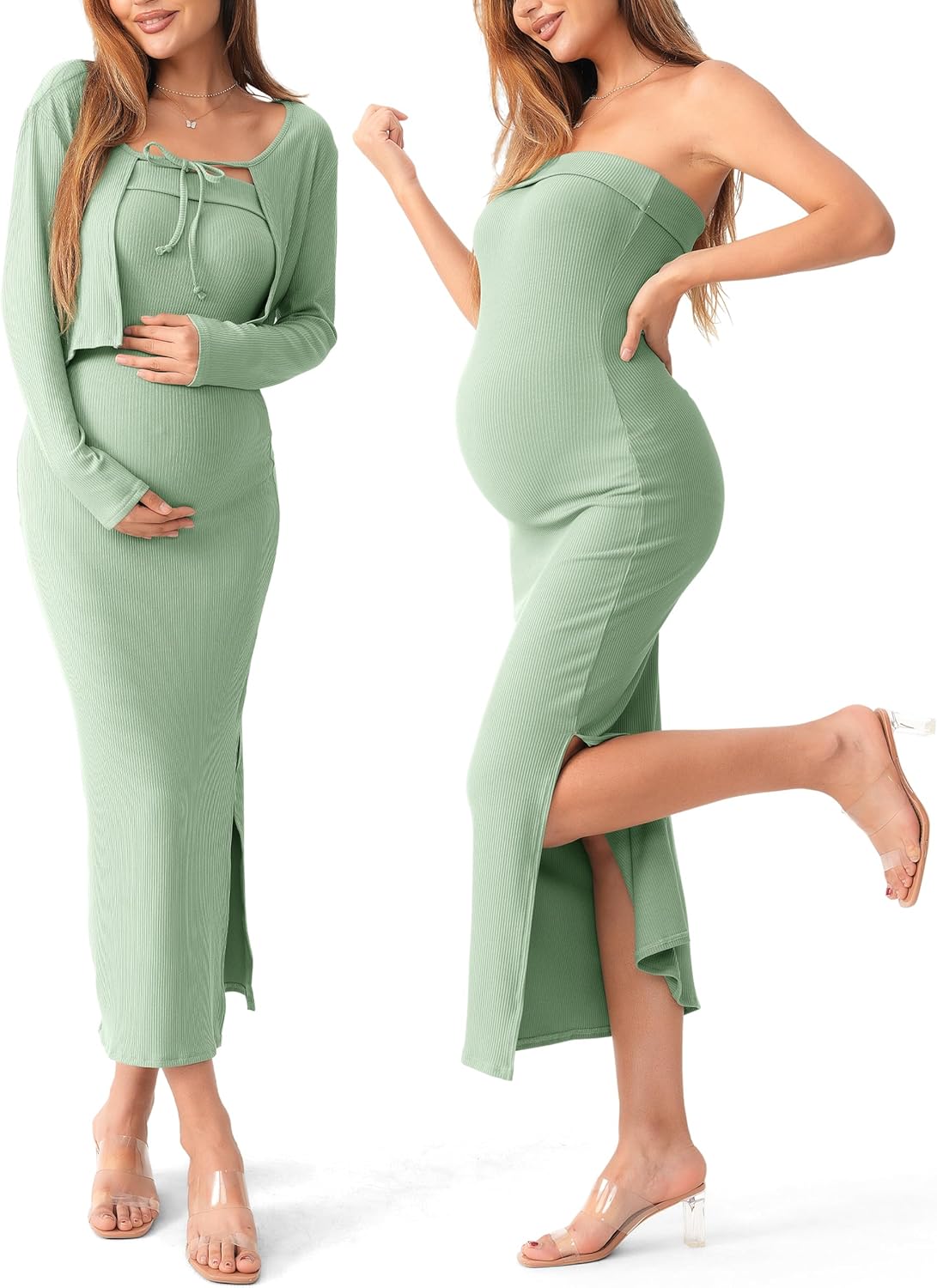 SUNNYBUY Maternity Tube Dress & Cardigan Set for Stylish Moms
