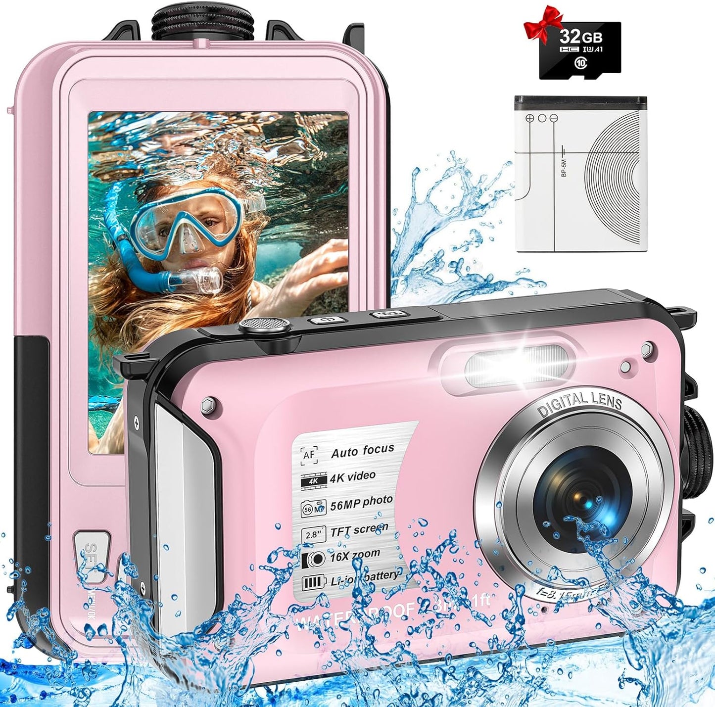 4K Waterproof Camera with 32GB Card for Underwater Adventures