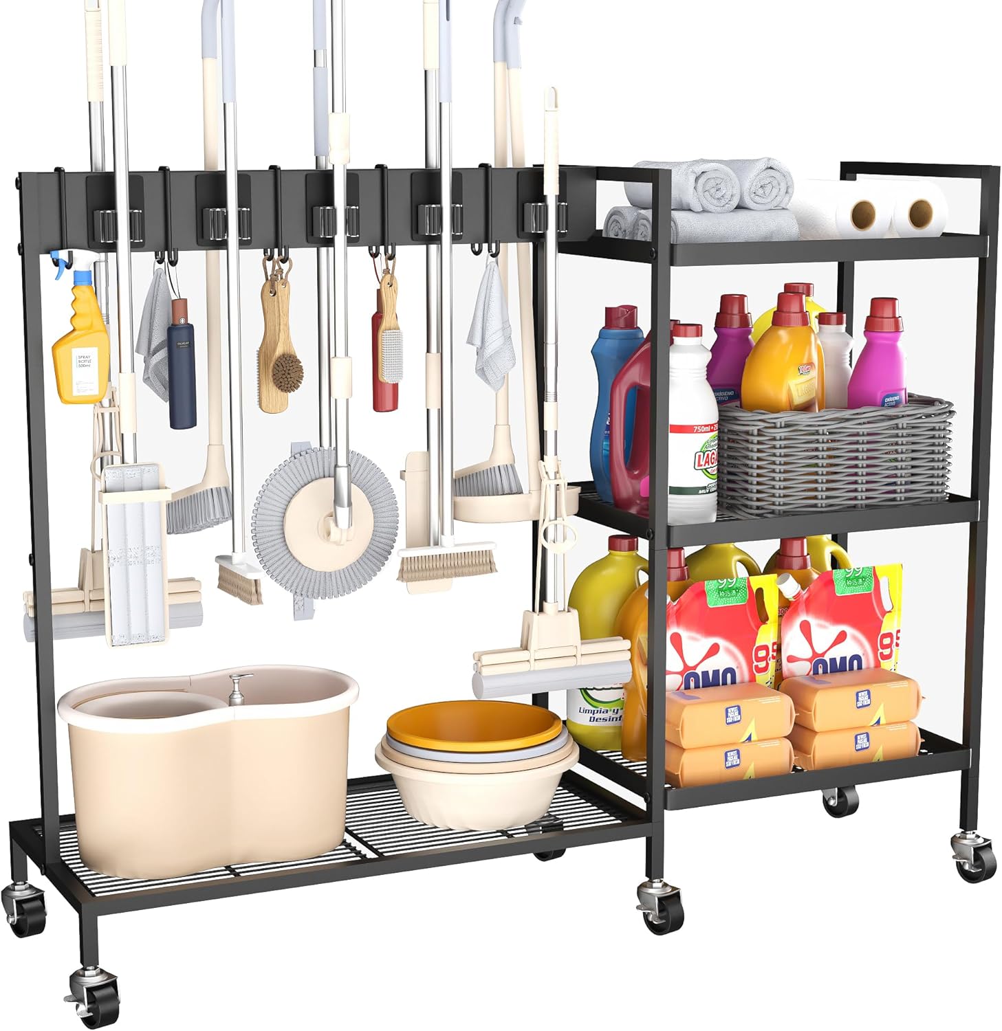 GIOTORENT Heavy Duty Metal Cleaning Cart with Wheels for Home