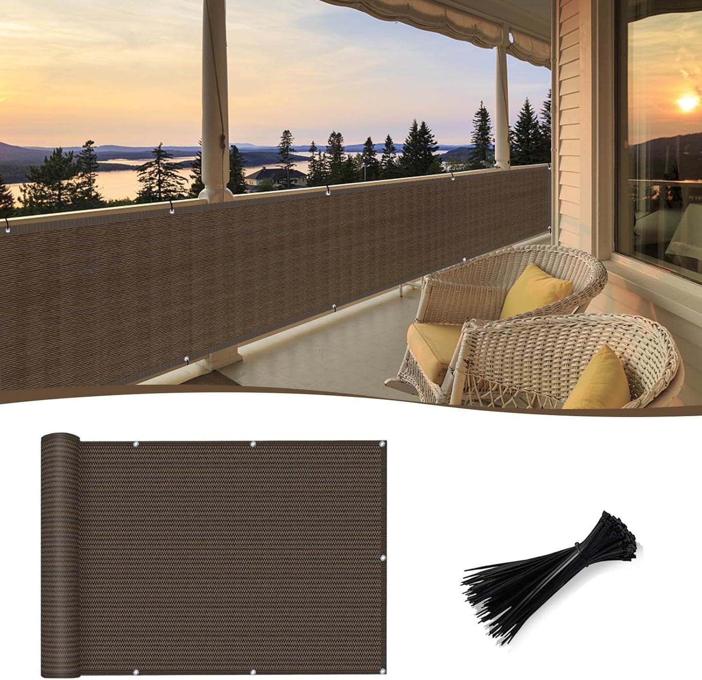 Customized 2ft 6in'x35ft Brown Balcony Privacy Screen for Shade