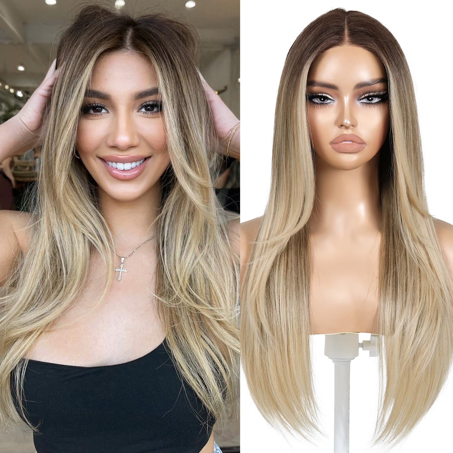 Glueless Dirty Blonde Synthetic Lace Front Wig for Women 26 Inch