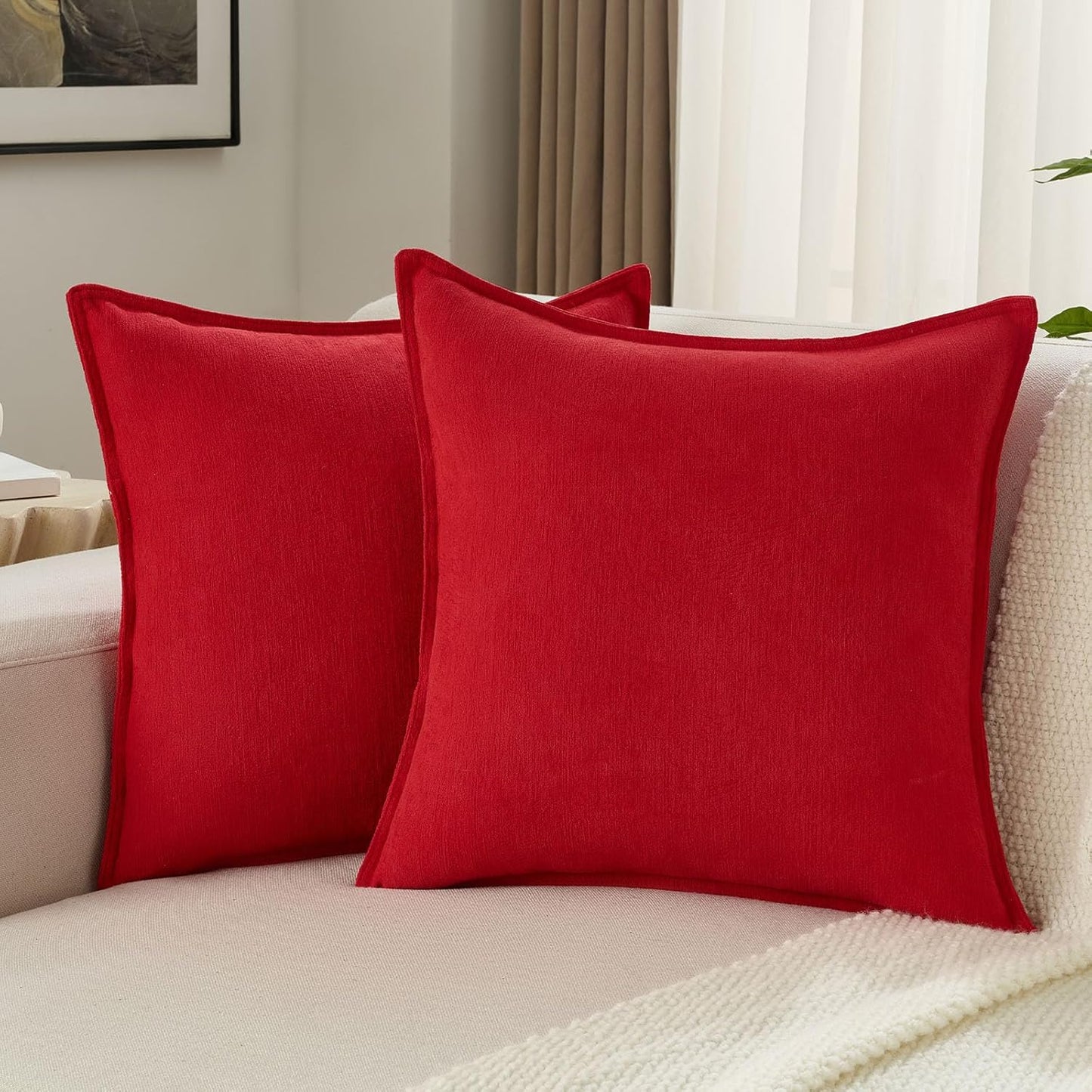 FUTEI Christmas Red Chenille Throw Pillow Covers for Modern Decor