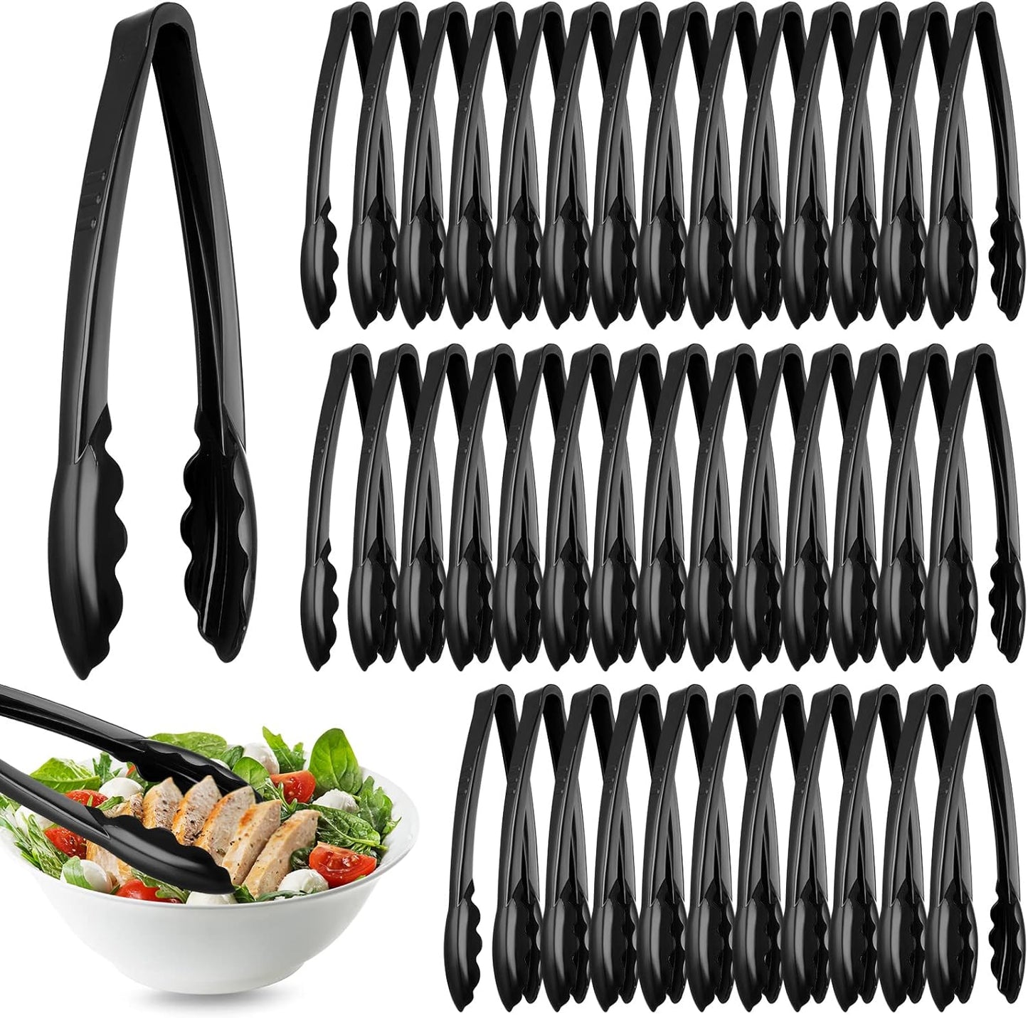 80 Pcs Plastic Tongs for Serving Bulk, 9 Inch Heavy Duty Utensils