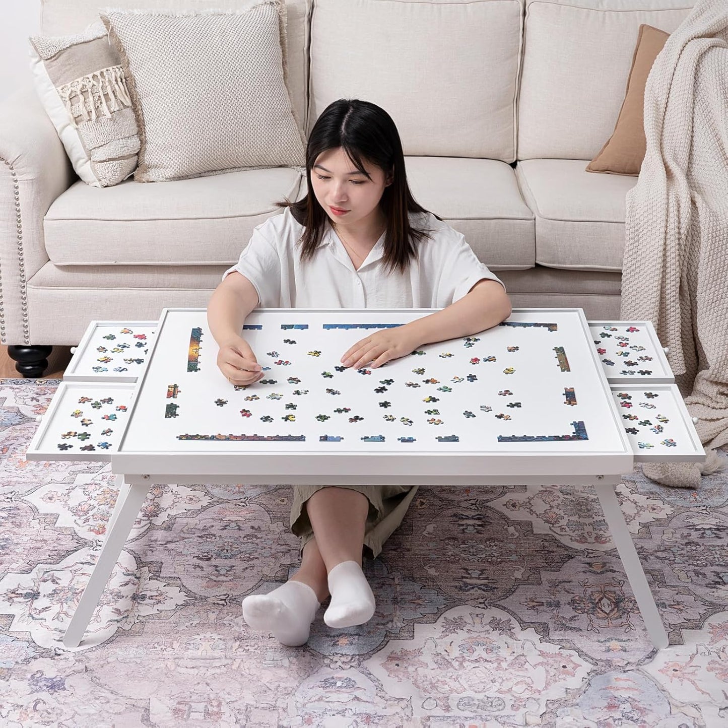 1500 Piece Wooden Jigsaw Puzzle Board with 4 Drawers and Legs