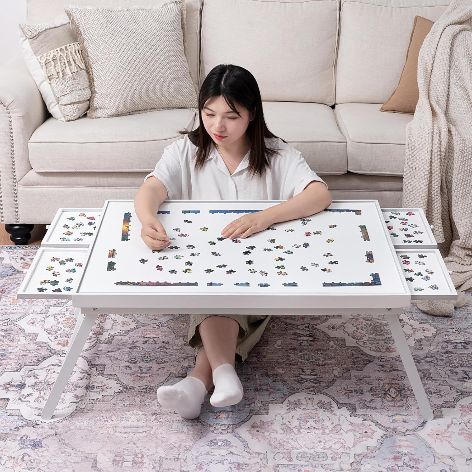 1500 Piece Wooden Jigsaw Puzzle Board with 4 Drawers and Legs