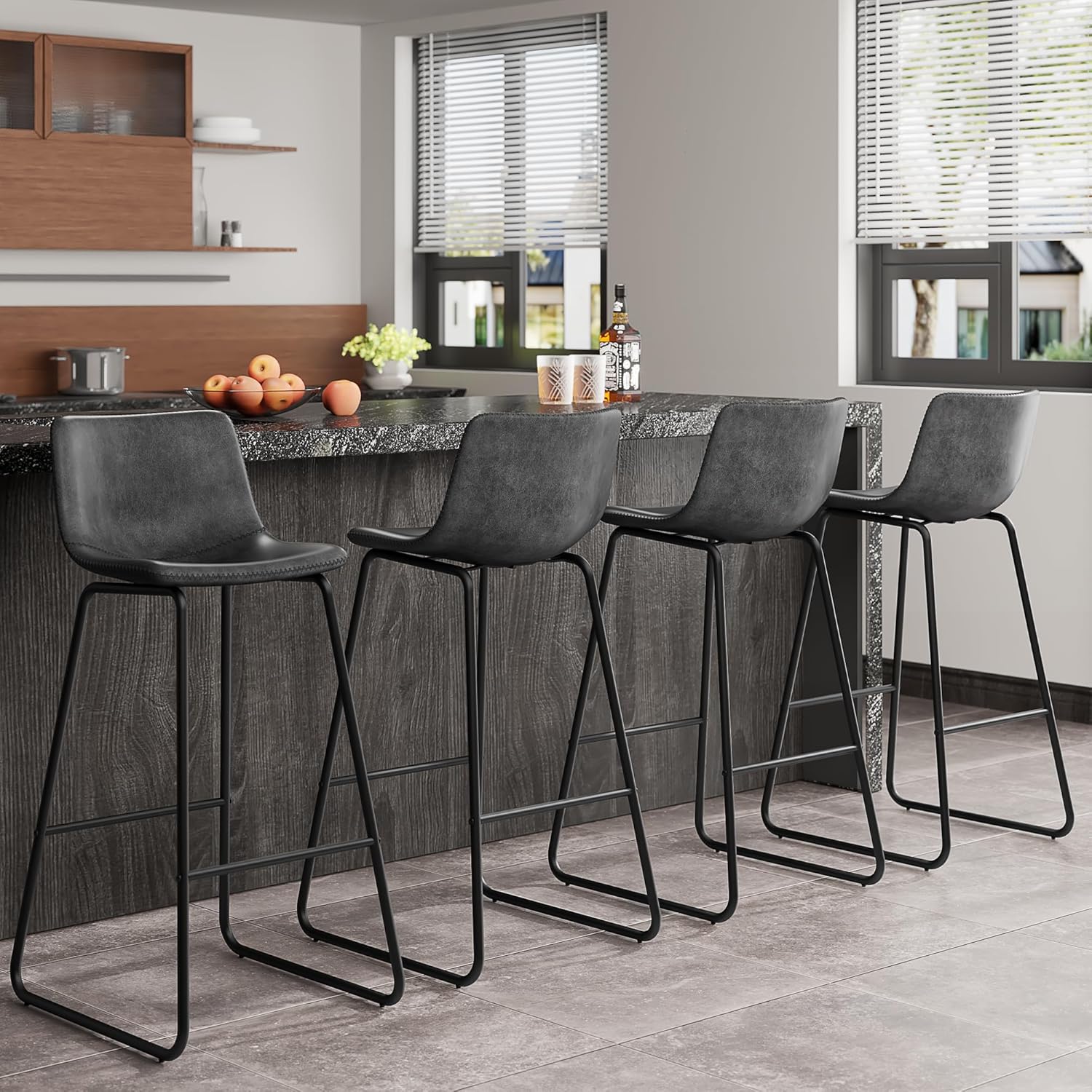 Modern Faux Leather Bar Stools Set of 4 for Kitchen Island