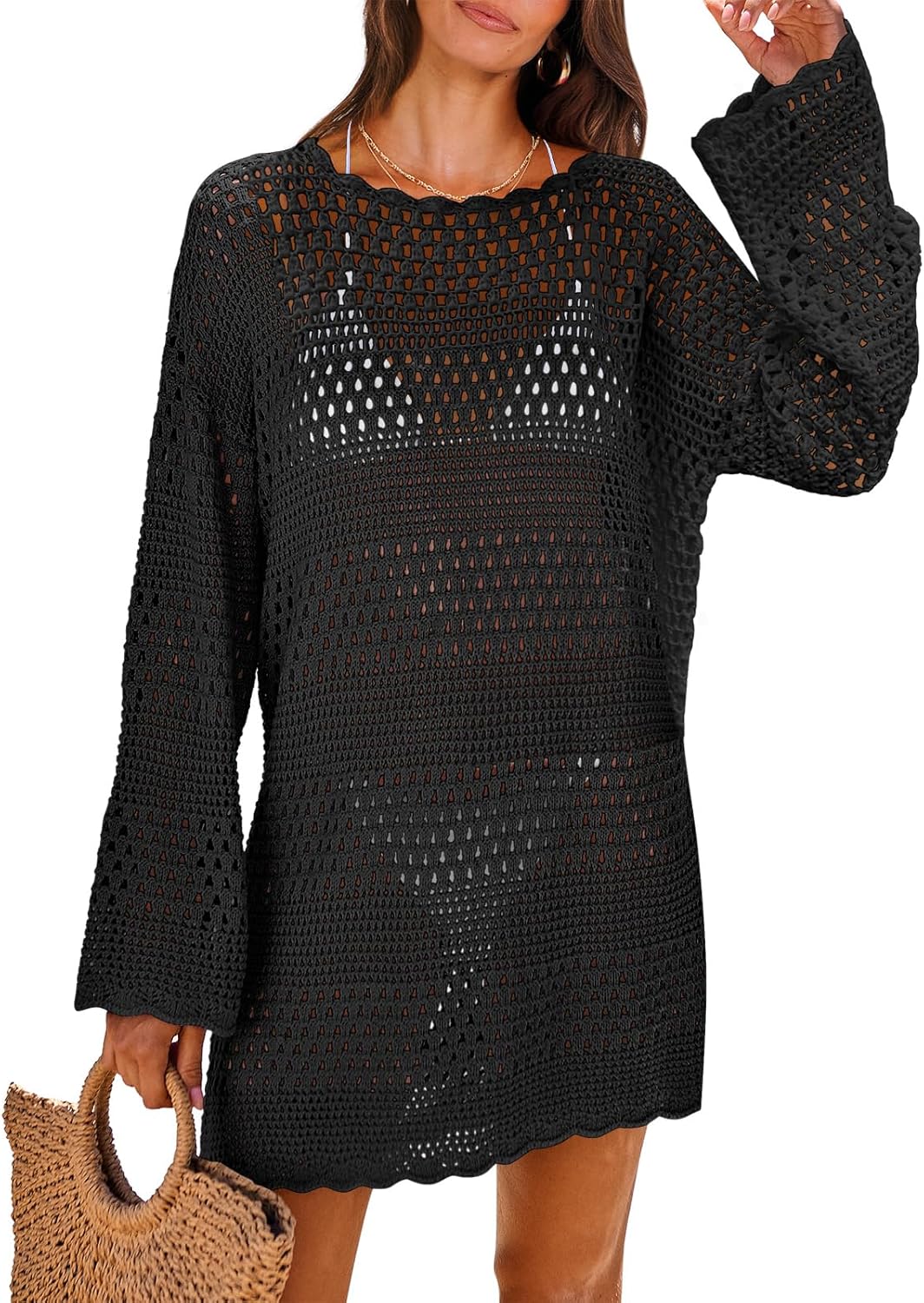 ANRABESS Women Swimsuit Crochet Swim Cover Up for Summer Fun