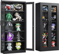 Black Metal Storage Cabinet with Lock and Glass Doors - 5-Shelf