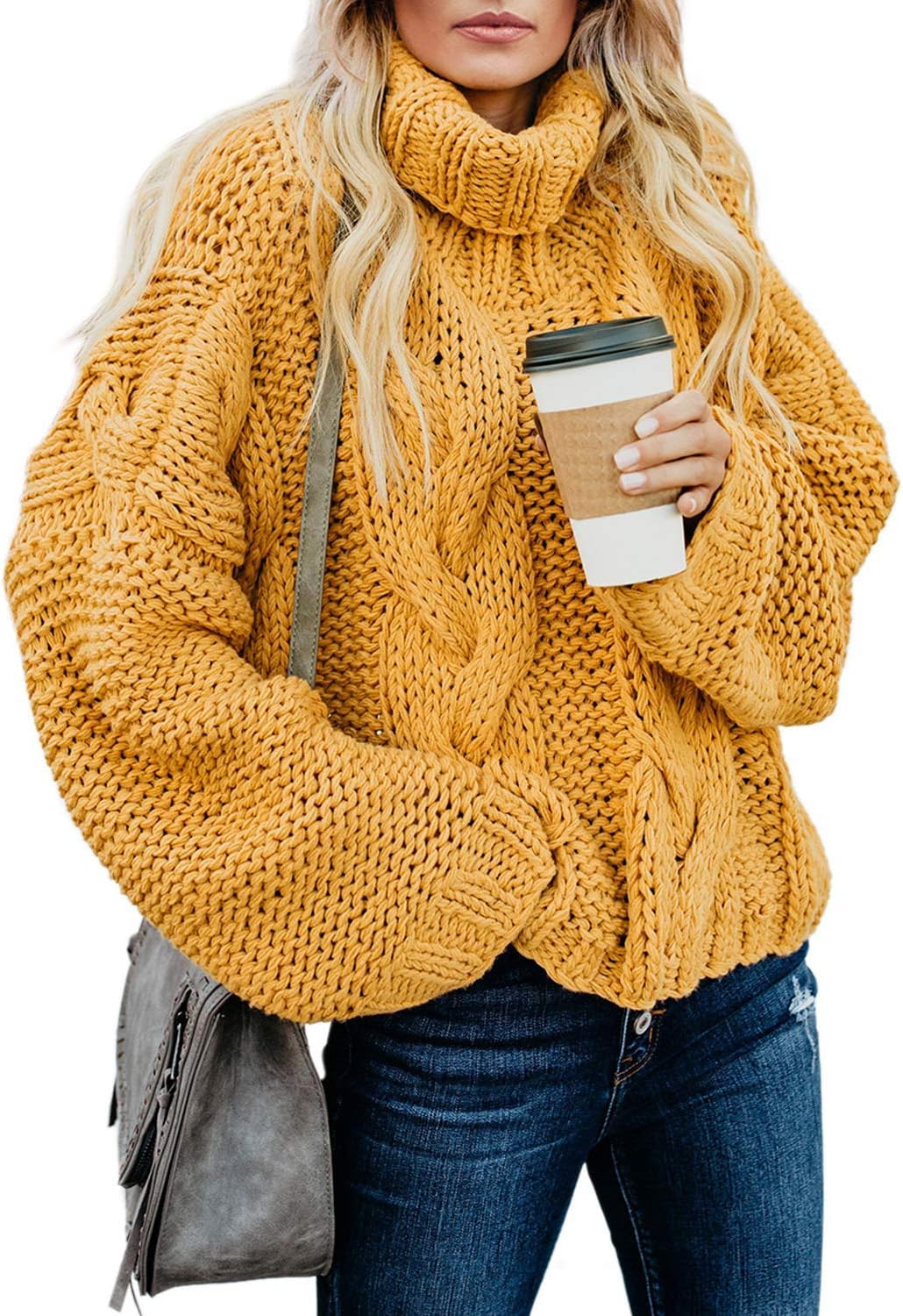 Dokotoo Womens Turtleneck High Neck Balloon Sweater Pullover