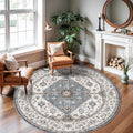 Living Room 6ft Round Area Rug - Boho Tribal Elegance