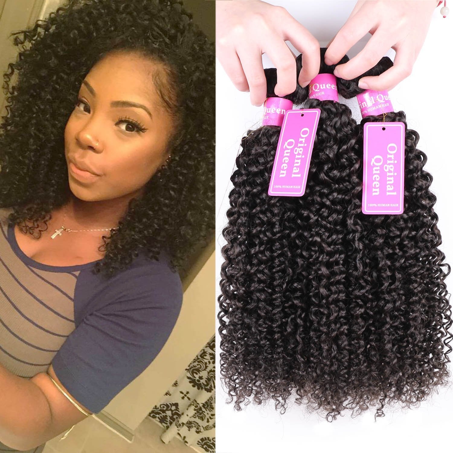 Original Queen 100% Brazilian Virgin Kinky Curly Hair Weave Bundles