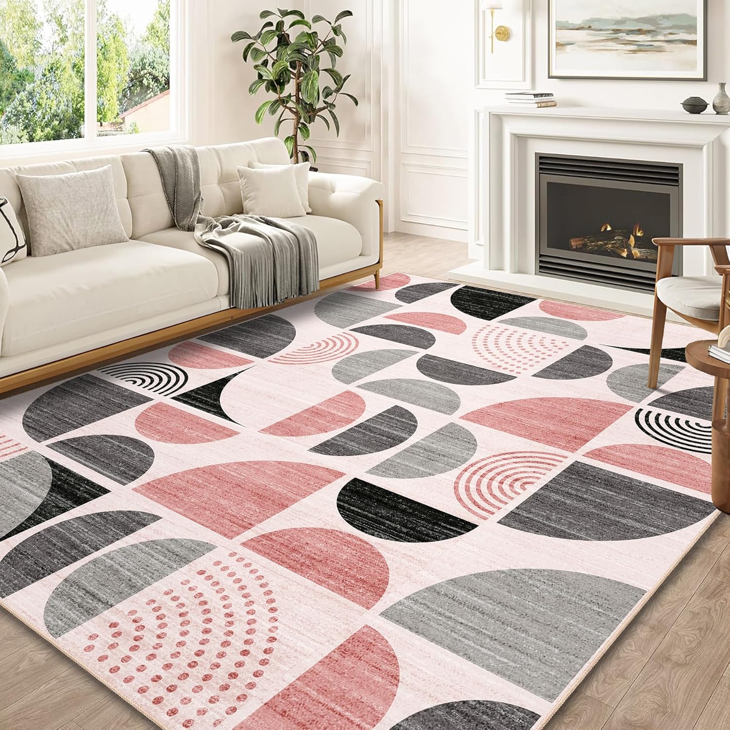 MUJOO Pink Washable Rugs 8x10 for Living Room and Bedroom