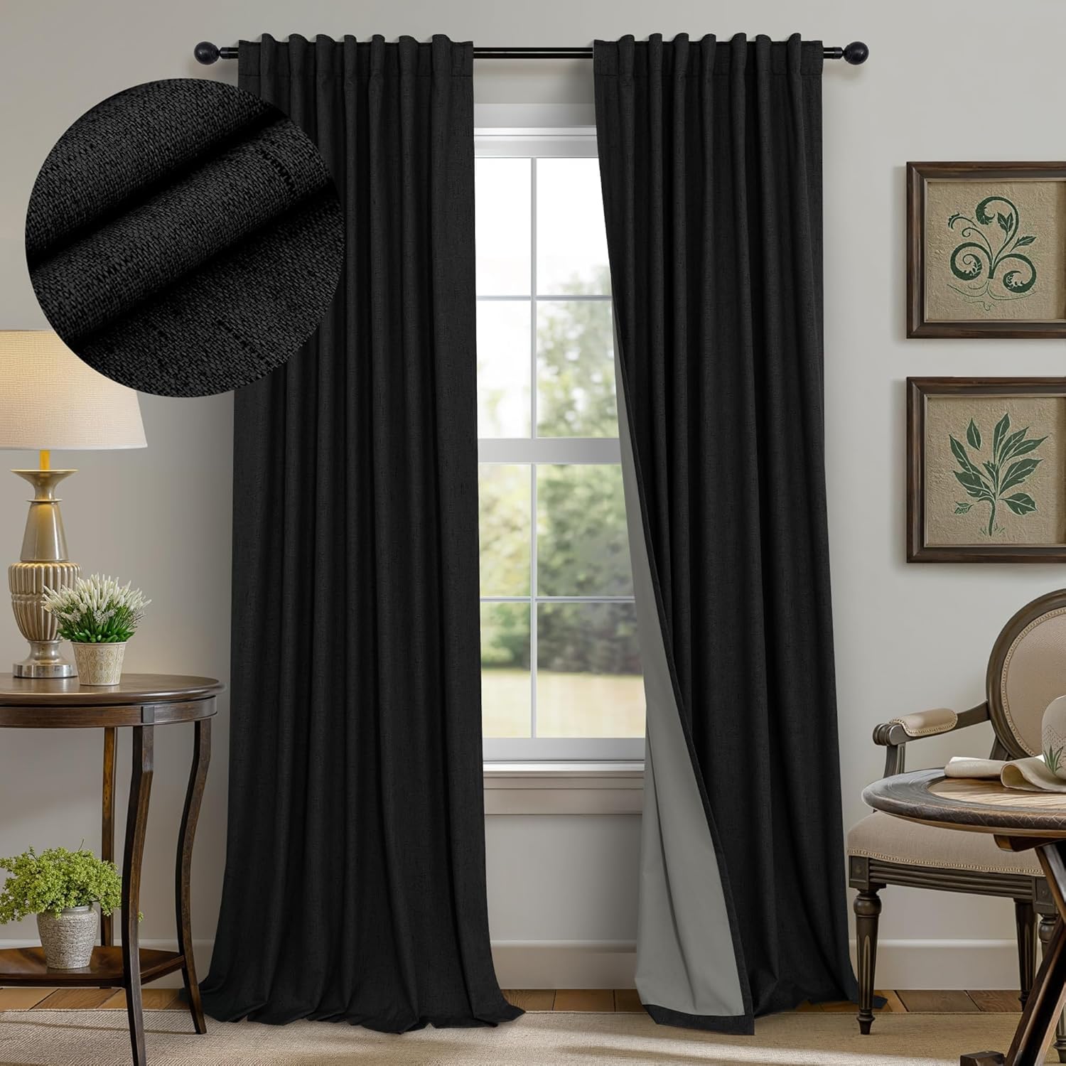 Black Curtains 84 Inches Long Total Blackout Thermal Insulated