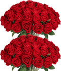 50 PCS Fake Red Roses Artificial Silk Flowers - Long-Lasting Decor