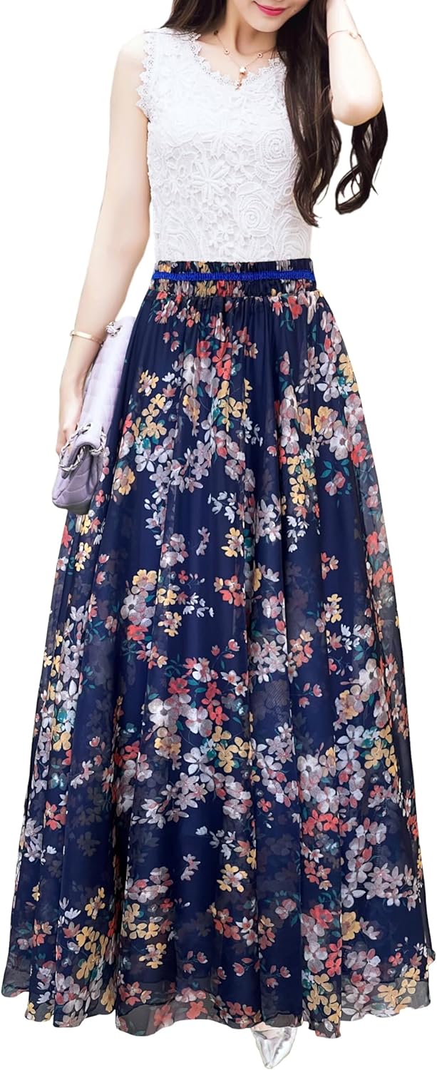 Afibi Women Full Length Maxi Chiffon Long Skirt for All Occasions