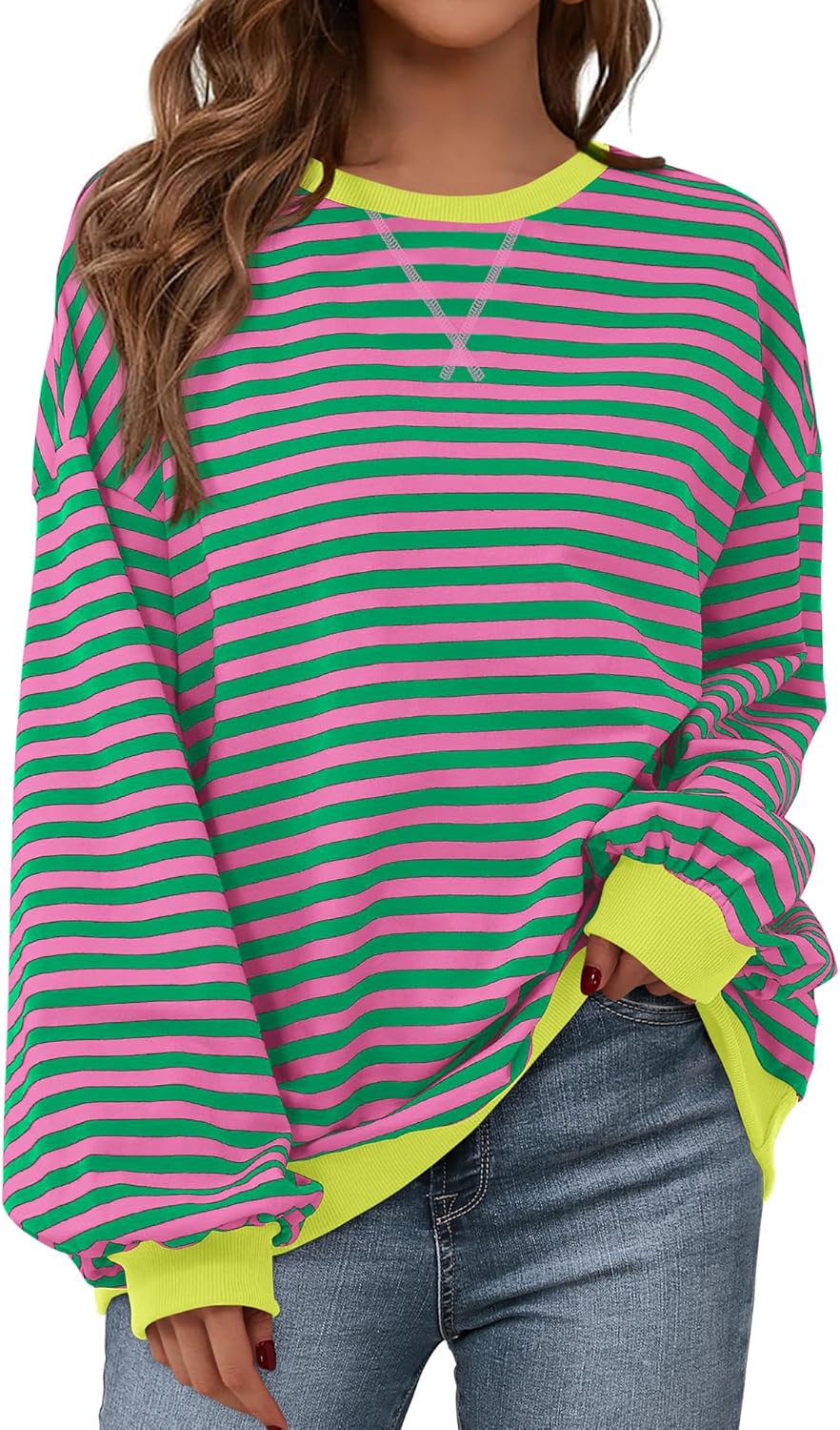 BTFBM Striped Crew Neck Sweatshirt - Trendy & Cozy