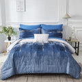 Ombre Blue Comforter Set Full Size Reversible Gradient Bedding - Cozy