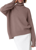 Womens Oversized Turtleneck Sweater - Chunky Knit High Low Hem