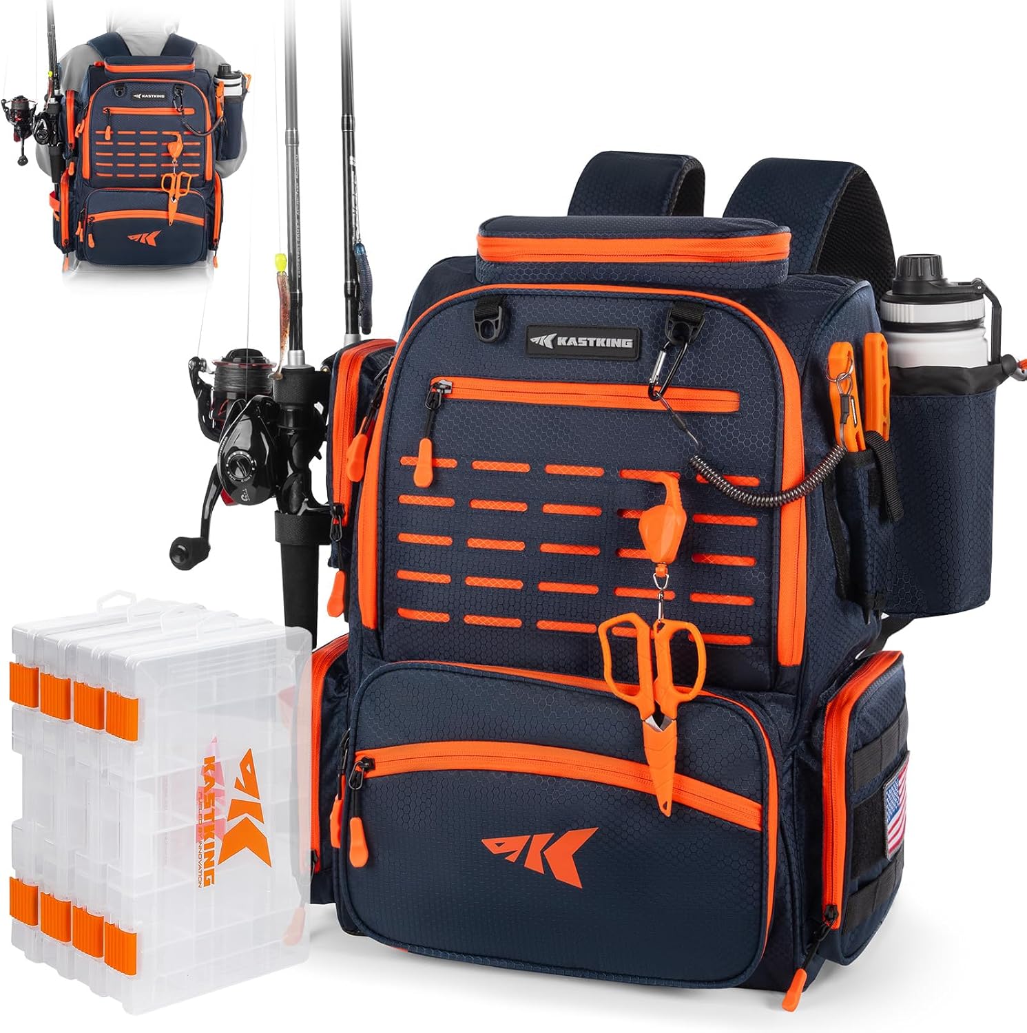 KastKing Bait Boss Fishing Tackle Backpack with Rod Holders
