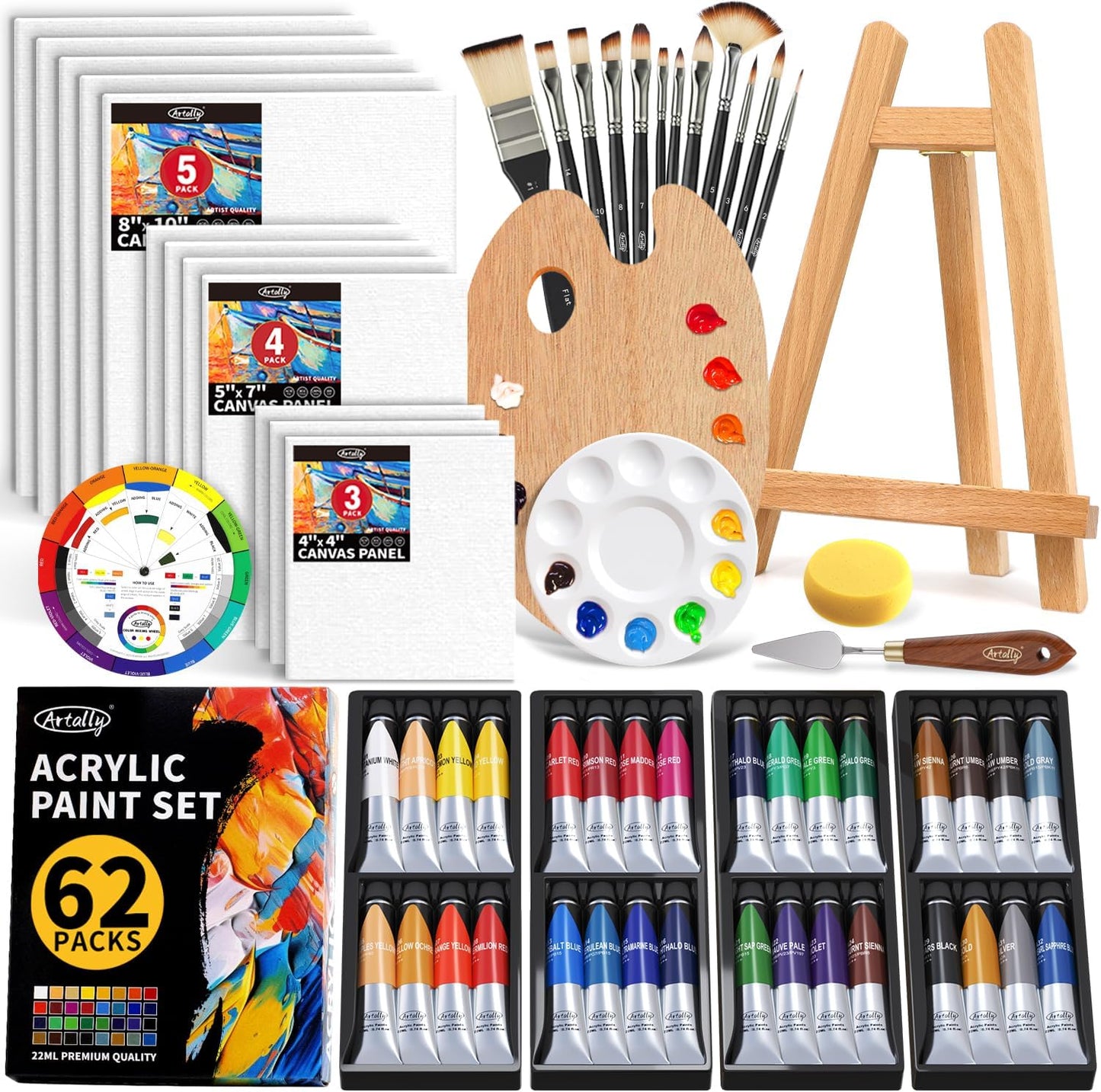 ARTALLY Acrylic Paint Set for All Ages - 62 Pcs Complete Kit