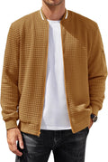 Mens Waffle Zip Up Bomber Jacket - Lightweight Casual Layering