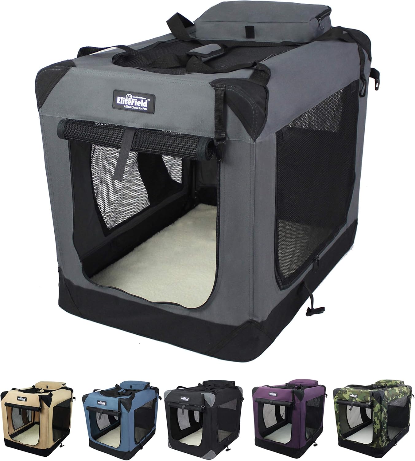 EliteField 3-Door Folding Soft Dog Crate for Indoor & Outdoor Use